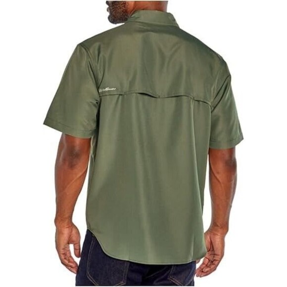 Eddie Bauer Woven Tech Shirt Mens M Green Outdoor Vented Lightweight Camping NEW - Picture 2 of 12